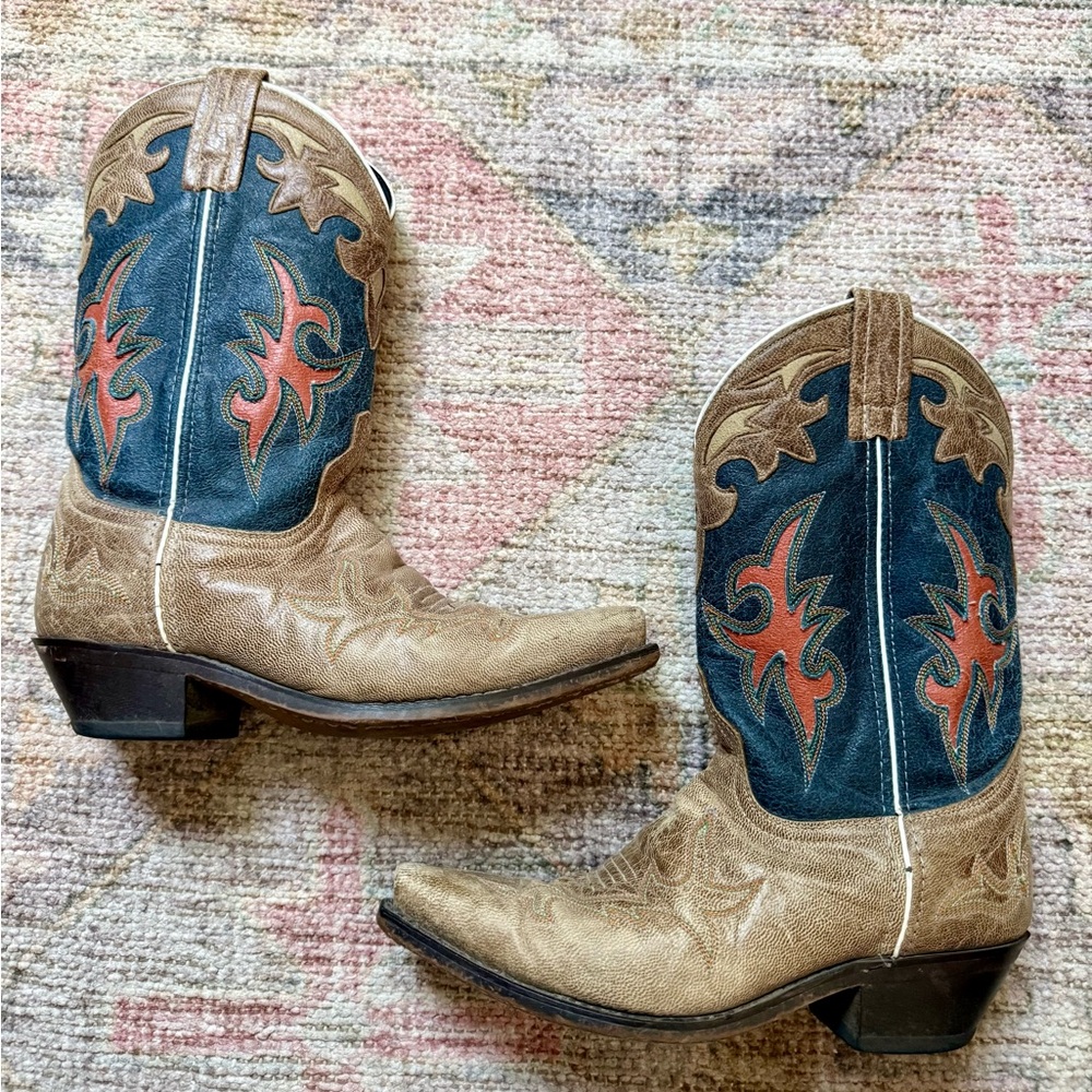 Tan and Blue Western Cowboy Boots Laredo